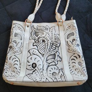 Patricia Nash Exceptional Embossed Large Italian Leather Tote w/Braided Handle